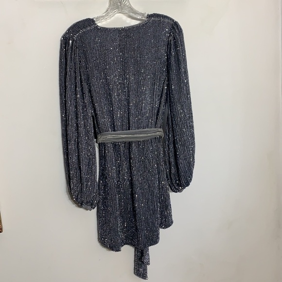 Retrofete dress long sleeve mini silver robe dress Taylor Swift gunmetal new xs - Picture 6 of 11